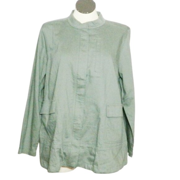 Eileen Fisher $238 Organic Cotton Twill Stand Collar Jacket Nori Green Sz 1X NWT - Picture 3 of 7